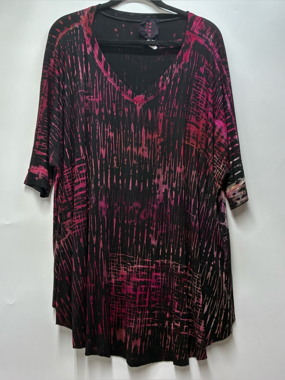 Heyne Bogut Large Black Pink V Neck Top Blouse Shirt Micromodal Boxy Slinky